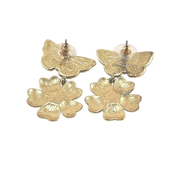 Sugar Fix Butterfly & Flower Gold-Tone Drop Earrings With Rhinestones And Enamel - Picture 3 of 6